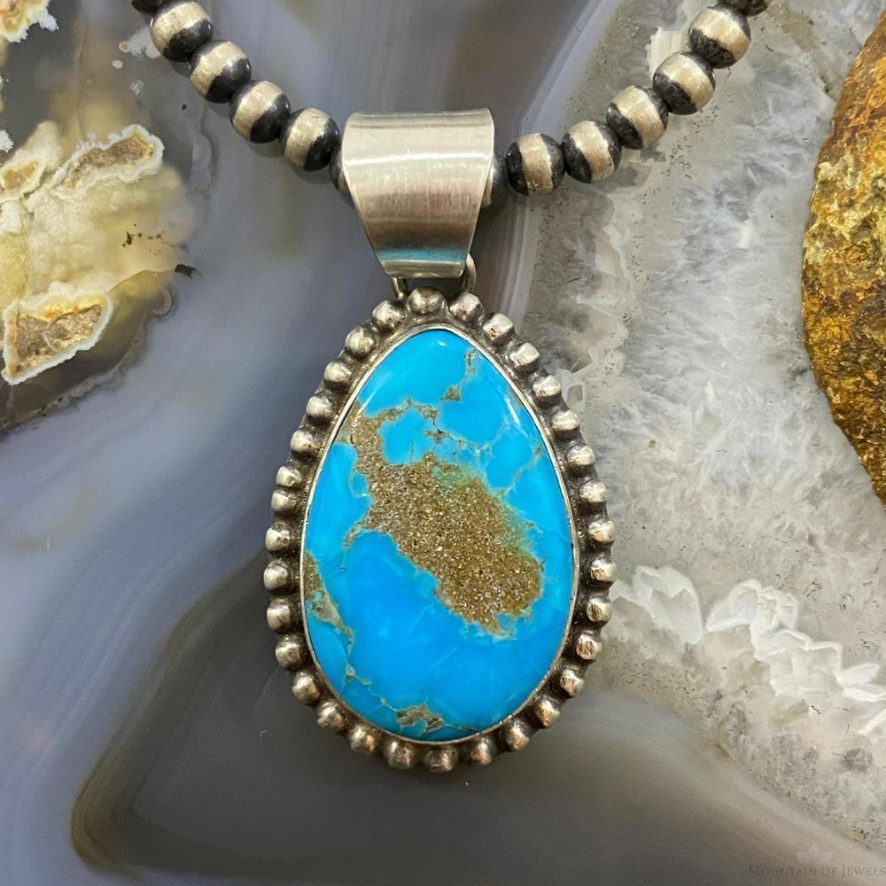 Samson Edsitty Sterling Silver Turquoise Teardrop Decorated Pendant For Women